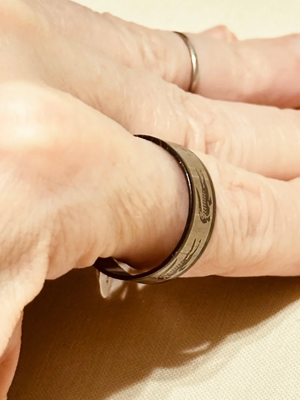 Stainless Steel Alligator Crocodile Black Silver Ring Size 10.5 NWT Unisex Men